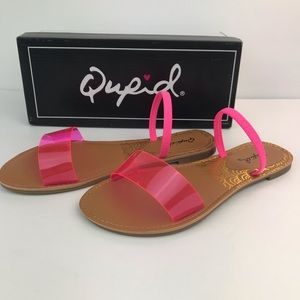 Qupid Athena Flip Flops for Women Pink Flat Sandals